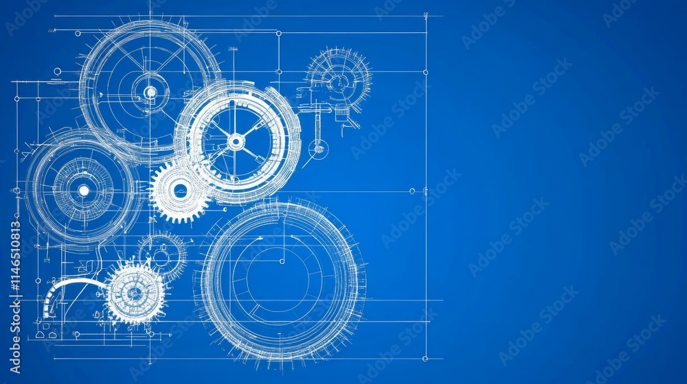 Fototapeta premium Engineering Blueprint Complex Gear System Design
