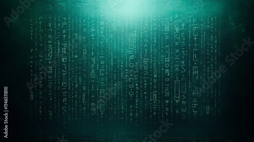Enigmatic Teal Glyph Wall Abstract Digital Art