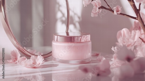 Wallpaper Mural pink beauty cream jar with cherry blossoms Torontodigital.ca