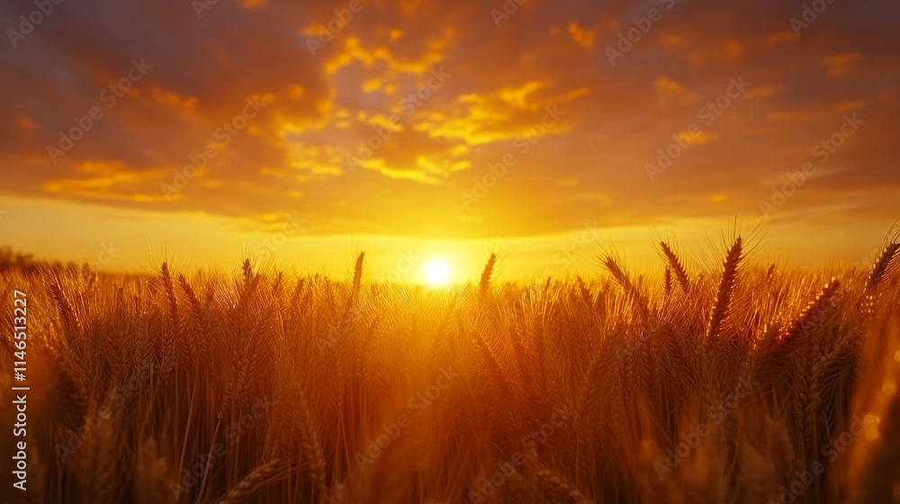 Golden Wheat Field Sunset Dramatic Sky Golden Wheat Field Sunset Dramatic Sky