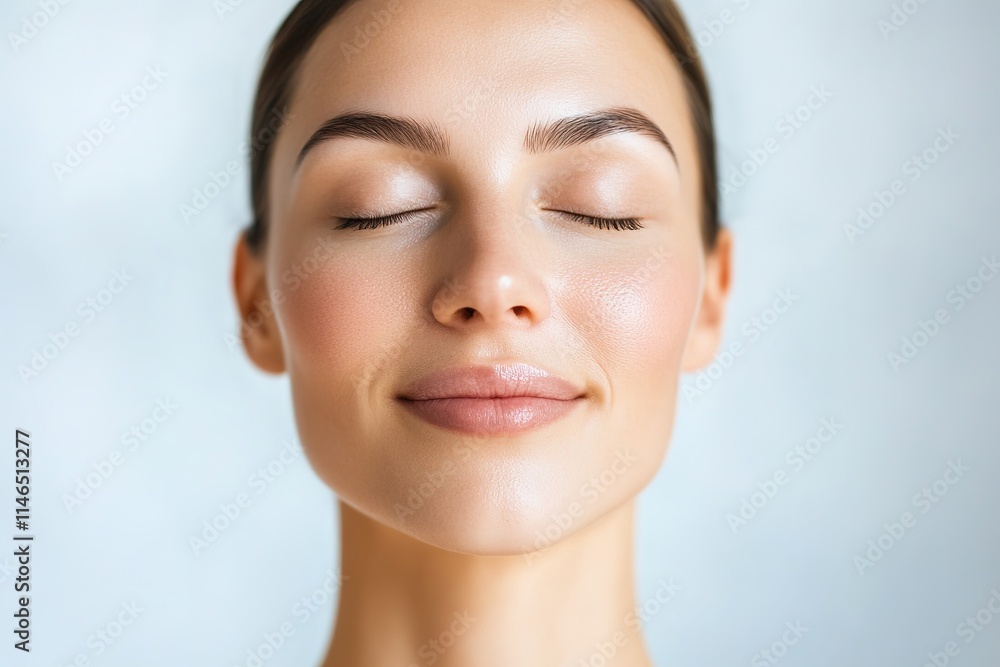Glowing skin with eyes closed, signifying peace and health Glowing skin with eyes closed, signifying peace and health