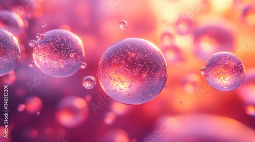 A close-up view of translucent bubbles floating in a colorful, ethereal background.