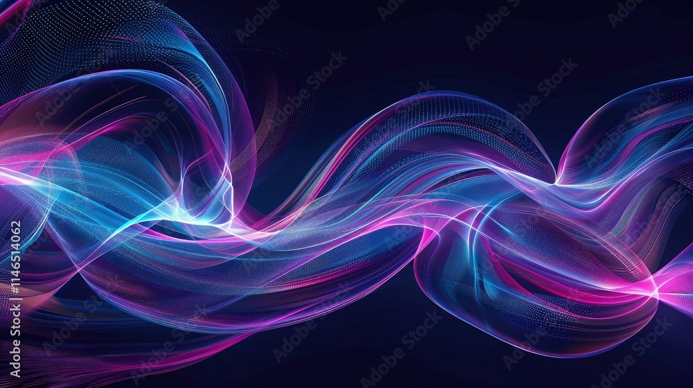 Naklejka premium Abstract swirling neon light trails in a dark background