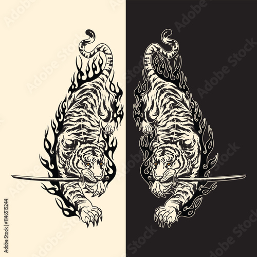 Twin Tigers With Sword