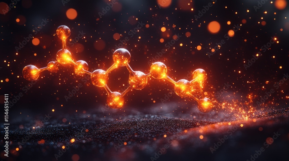A glowing molecular structure representing scientific concepts and chemical interactions. A glowing molecular structure representing scientific concepts and chemical interactions.