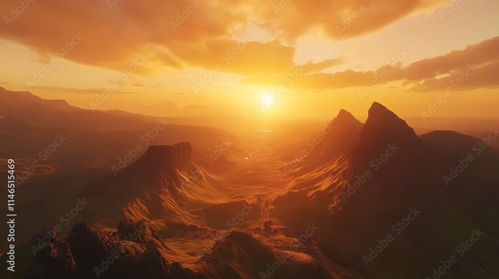 Naklejka premium Quiraing Mountains Sunset at Isle of Skye, Scotland