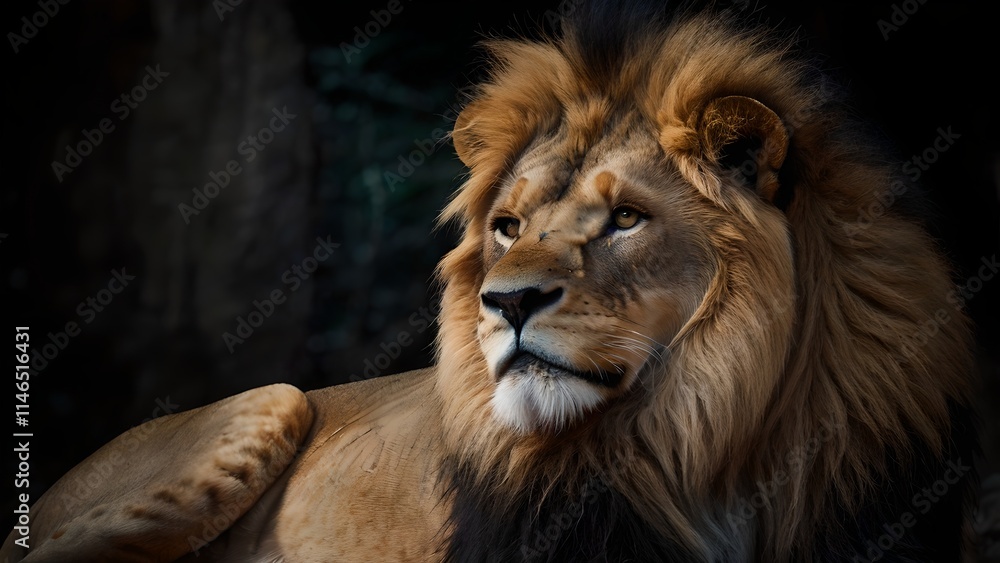 Majestic Lion Portrait in Dark Ambiance Majestic Lion Portrait in Dark Ambiance