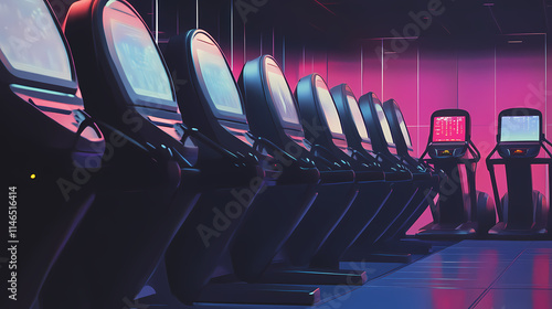 A photo of a row of elliptical machines. Ecliptical. Illustration photo