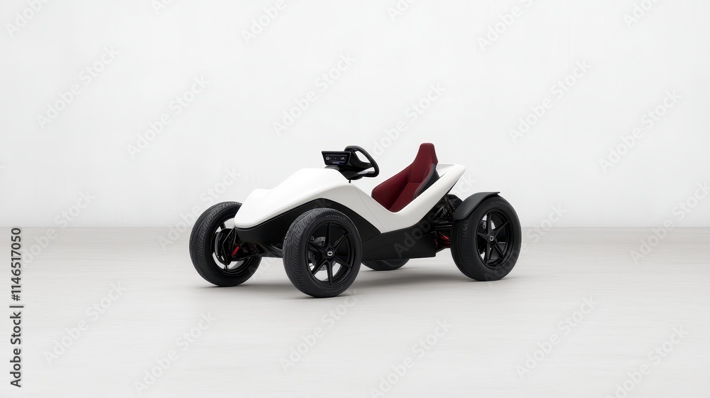 A sleek, modern pedal car designed for kids, featuring a white body and red seat, suitable for outdoor play and adventure. A sleek, modern pedal car designed for kids, featuring a white body and red seat, suitable for outdoor play and adventure.