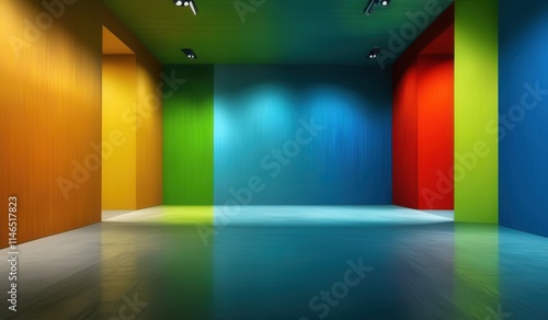 brightly colored walls in a brightly lit room with a wooden floor