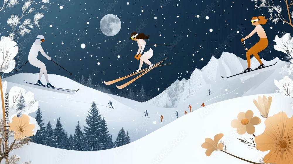 Naklejka premium skiing people winter vacation