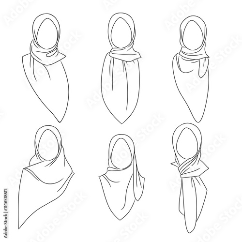 women's hijab set design hand drawn line illustration