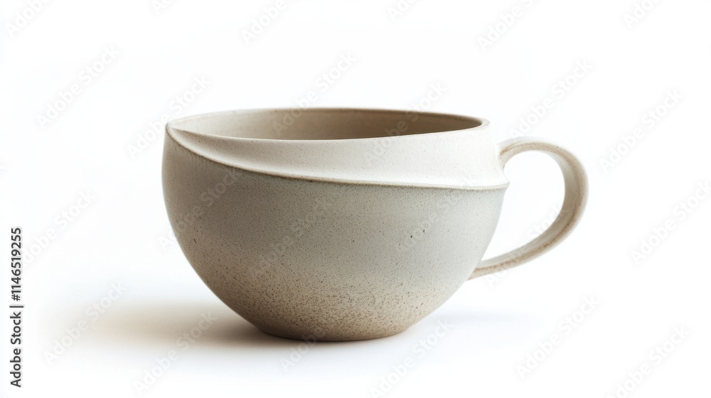 A contemporary ceramic coffee mug in soft gray with a smooth finish and a subtle curve, isolated on a clean white background A contemporary ceramic coffee mug in soft gray with a smooth finish and a subtle curve, isolated on a clean white background