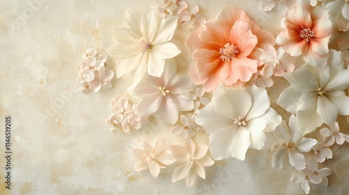 Elegant Paper Flower Arrangement in Pastel Tones on Textured Background – Delicate Floral Art