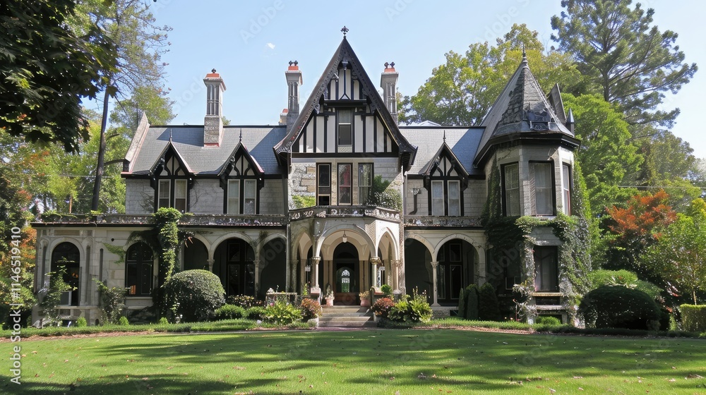 Majestic Victorian Mansion Surrounded by Lush Garden and Nature Majestic Victorian Mansion Surrounded by Lush Garden and Nature