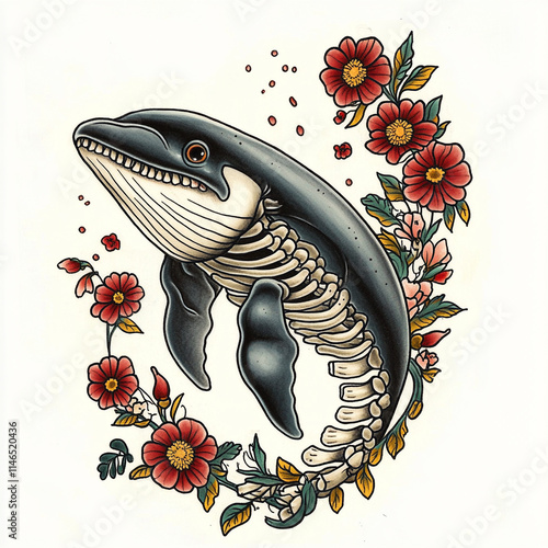 Whale tattoo flash illustration photo