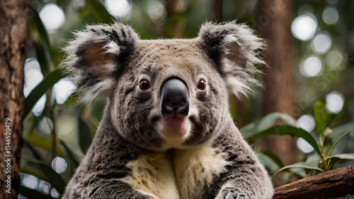 Adorable Koala Portrait in Lush Australian Rainforest photo