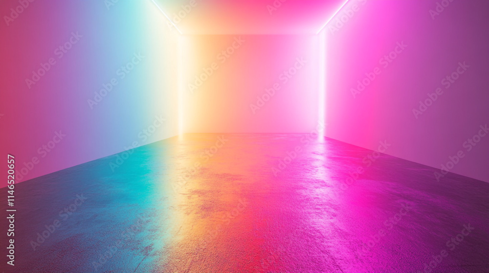 Vibrant illuminated space with colorful neon lights in a modern environment. Vibrant illuminated space with colorful neon lights in a modern environment.