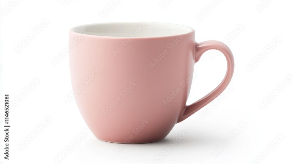 A small ceramic coffee mug in a muted pink tone, with a soft matte texture and minimalist handle, isolated on a clean white background A small ceramic coffee mug in a muted pink tone, with a soft matte texture and minimalist handle, isolated on a clean white background