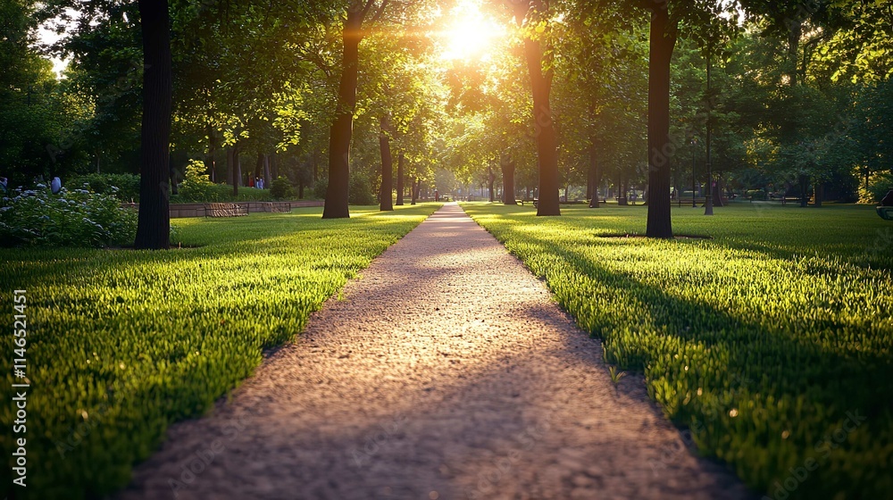 Obraz premium Sunlit Path in a Park Before Sunset 16K Resolution