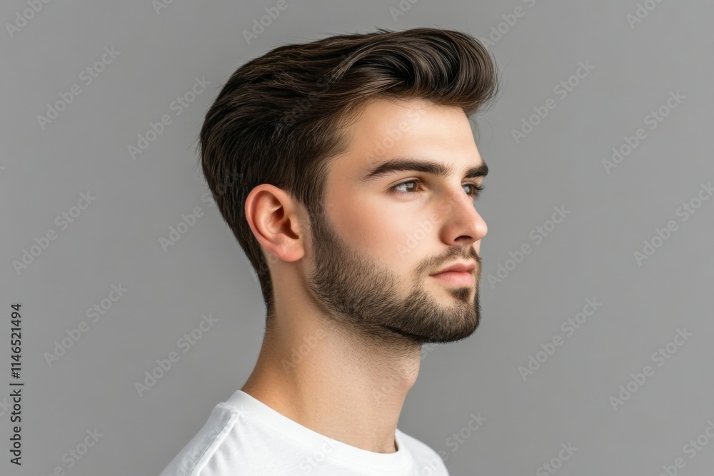 Side profile young man beard He facing away portrait of middle-aged Side profile young man beard He facing away portrait of middle-aged