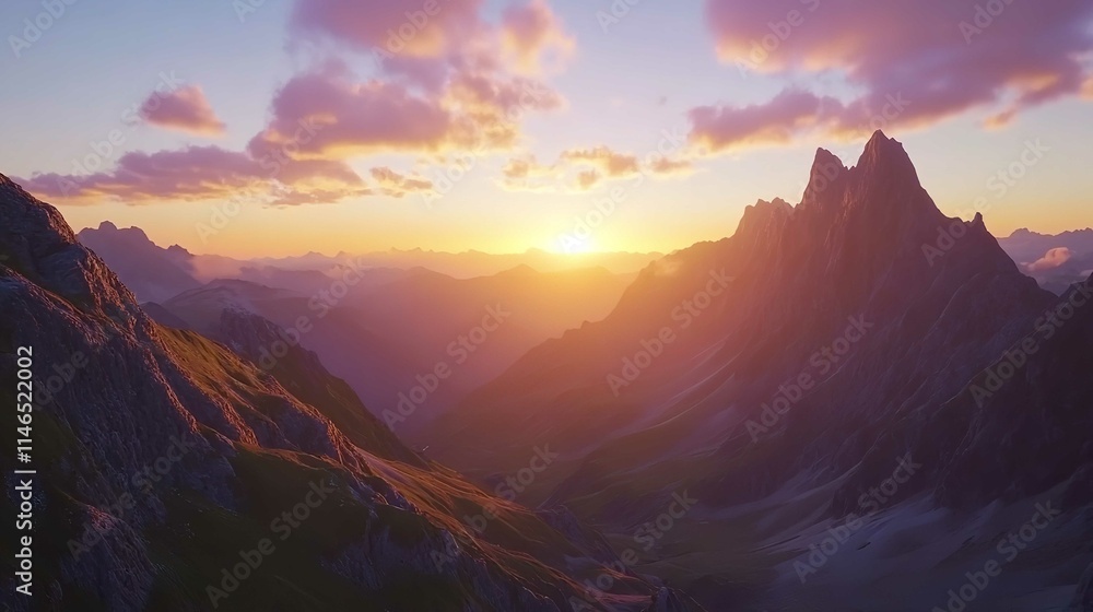 Sunset in the Mountain Valley, Beautiful Natural Landscape Sunset in the Mountain Valley, Beautiful Natural Landscape