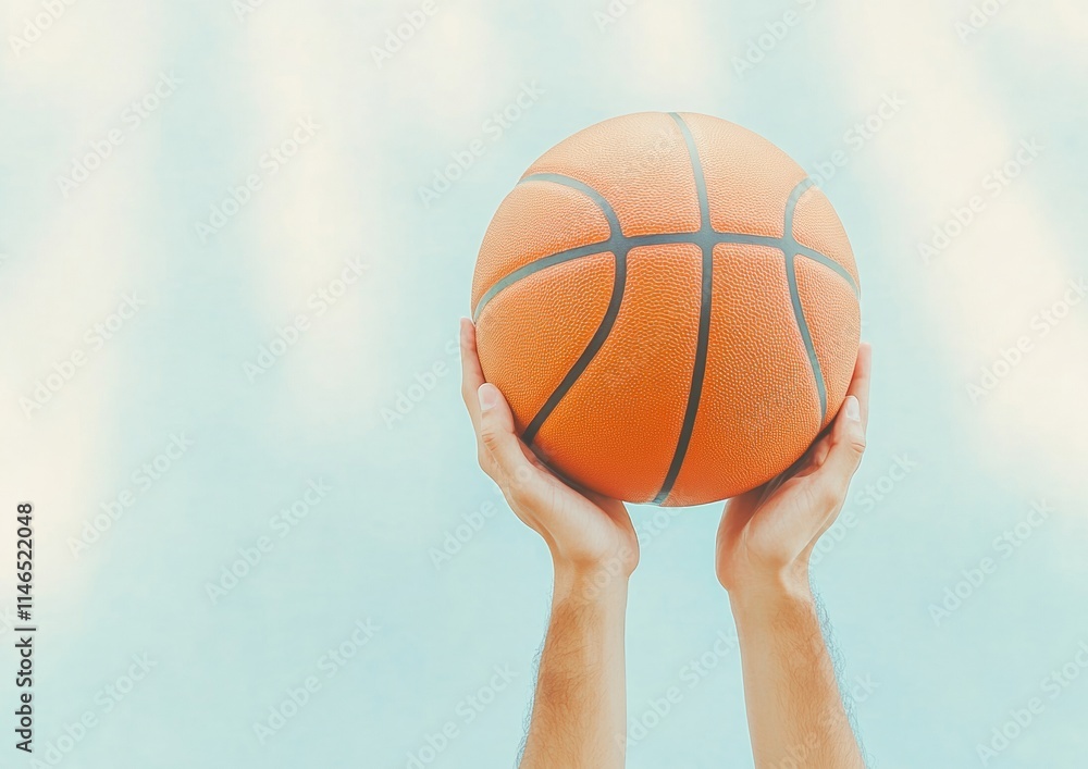 Minimalist Focus on Basketball Hands Holding Ball Against Abstract Background Minimalist Focus on Basketball Hands Holding Ball Against Abstract Background
