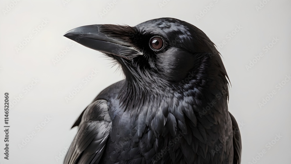 Majestic Raven Portrait Against White Background Majestic Raven Portrait Against White Background