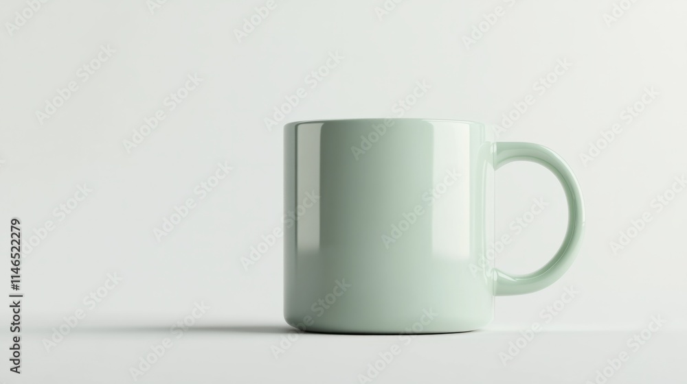 Obraz premium A thin, minimalist ceramic coffee mug in a soft green hue, with clean edges and a straight handle, isolated on white