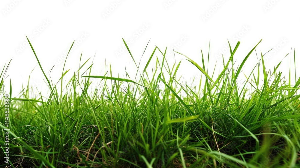 Fototapeta premium Vibrant Green Meadow: Isolated Grass on White Background