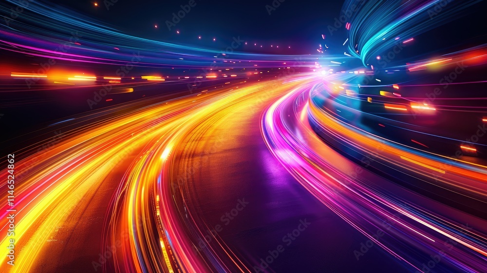 Abstract, vibrant light trails with digital effects Abstract, vibrant light trails with digital effects