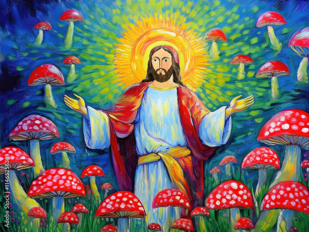 Fototapeta premium Jesus Among Mushrooms