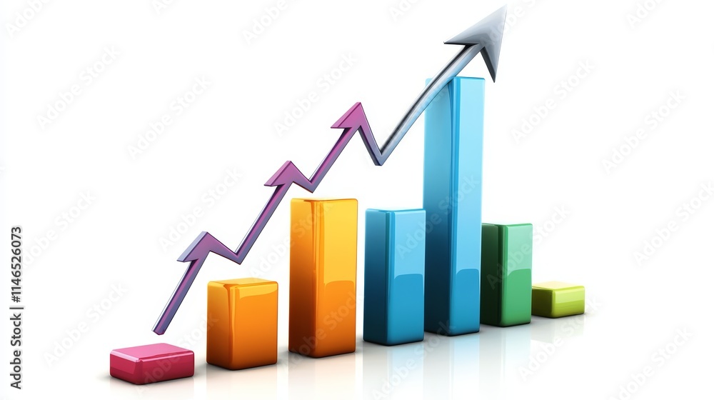 Growing Bar Graph with Upward Arrow on White Background Growing Bar Graph with Upward Arrow on White Background