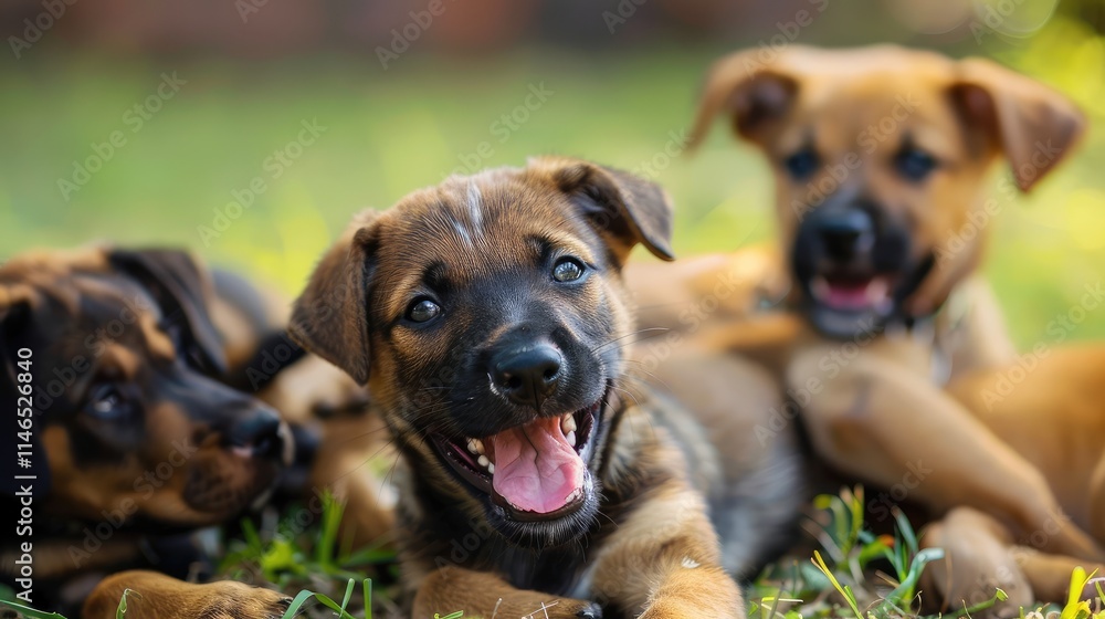 Playful Puppies Enjoying a Sunny Day in the Grass Playful Puppies Enjoying a Sunny Day in the Grass