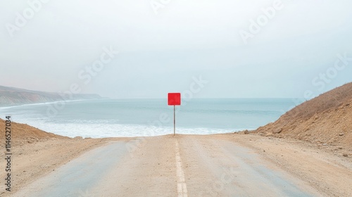 Coastal Tsunami Warning Sign Under Overcast Skies Emergency Preparedness and Community Awareness