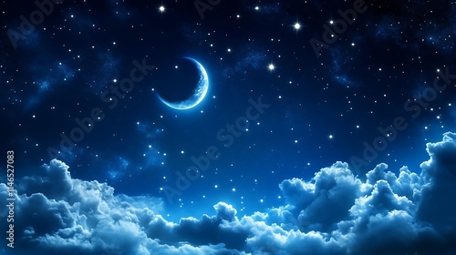 Glowing night sky filled with radiant nebula clouds and shimmering starlight scattered across space