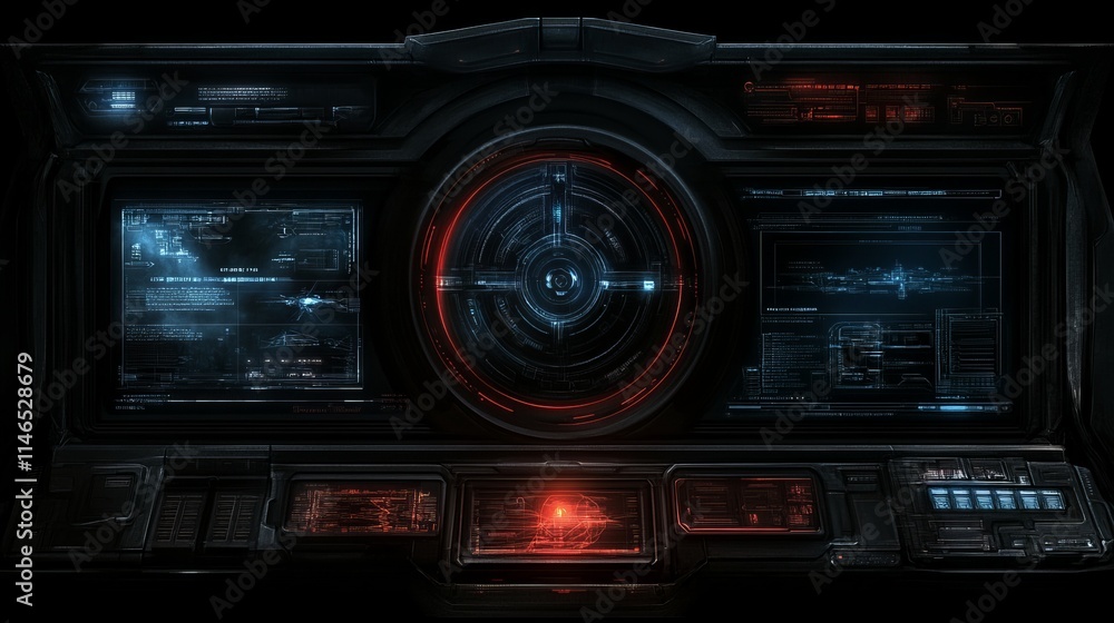 Fototapeta premium Futuristic Spaceship Control Panel Interface Design