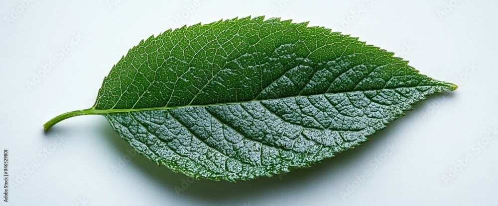 Fototapeta premium Single green leaf isolated on white background.