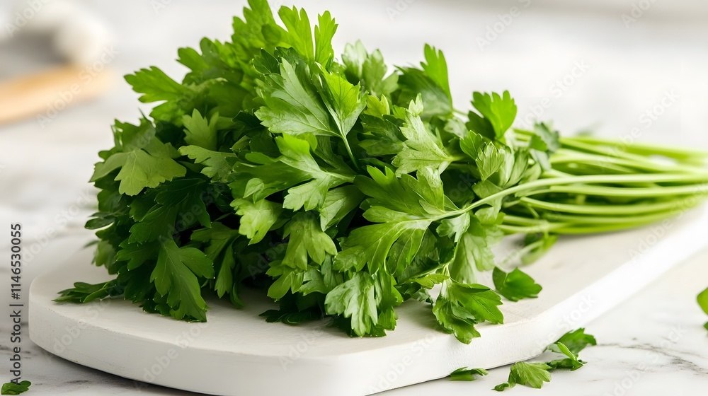 Chopping fresh parsley for cooking kitchen food photography bright environment close-up view culinary concept