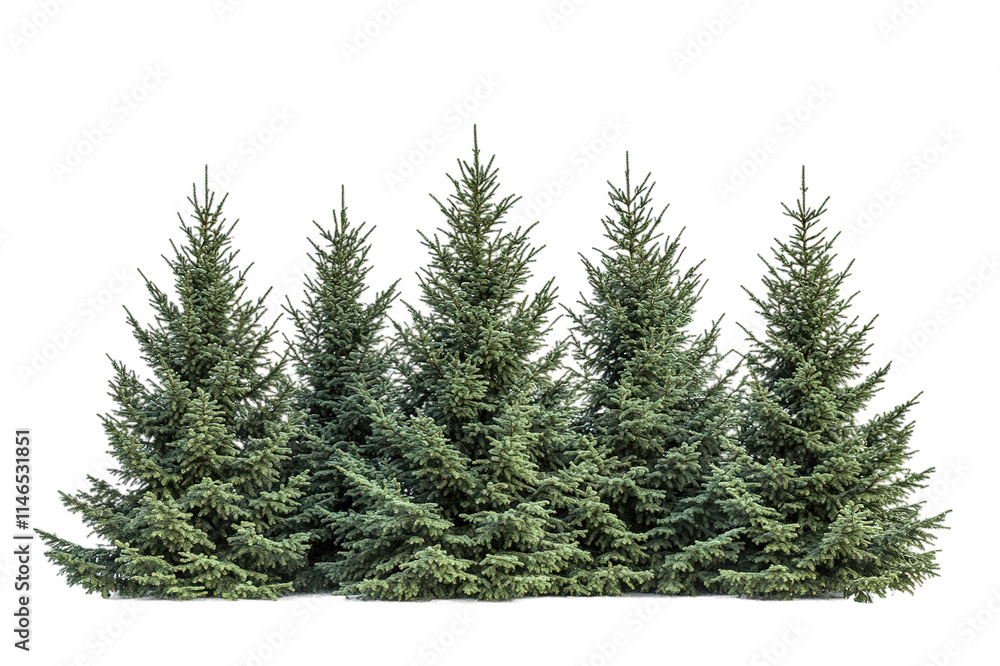 Evergreen pine trees isolated on black background Evergreen pine trees isolated on black background