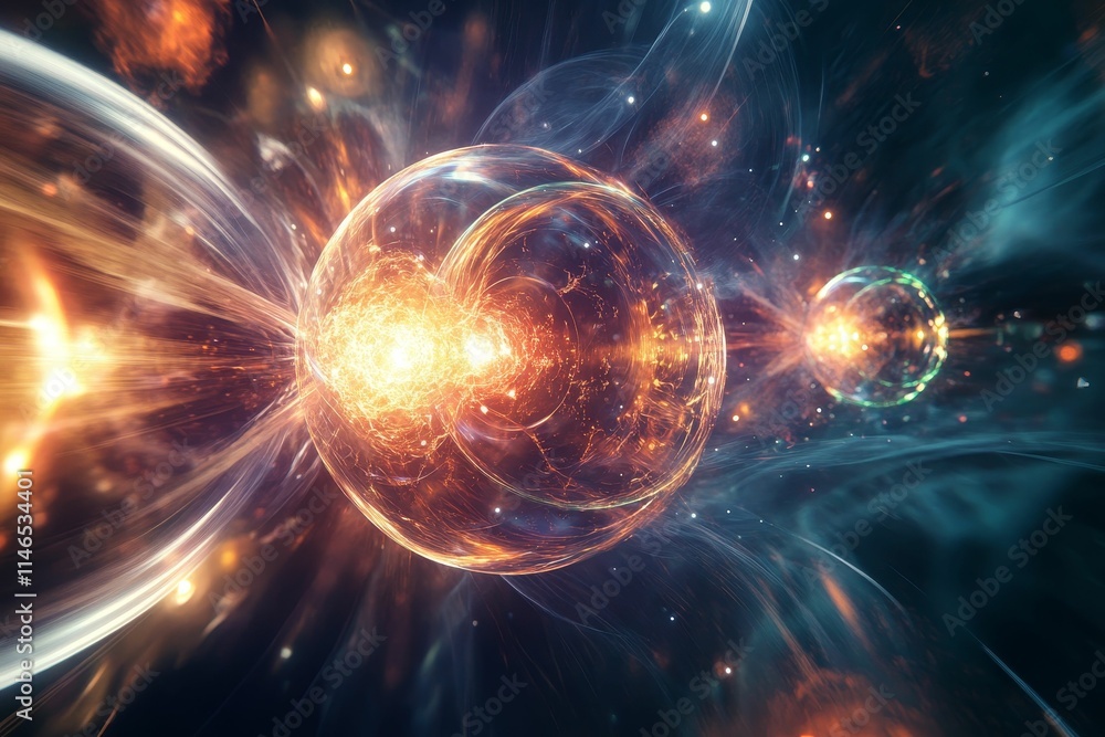 Glowing orbs, cosmic energy, swirling nebula. Glowing orbs, cosmic energy, swirling nebula.