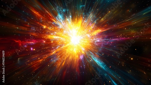 Explosive cosmic event illuminating the vast universe stunning digital art vibrant colors nebulae perspective