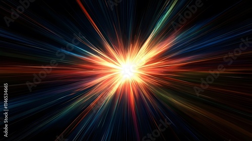 Dynamic explosion of light abstract universe digital art cosmic environment eye-level view energy and motion