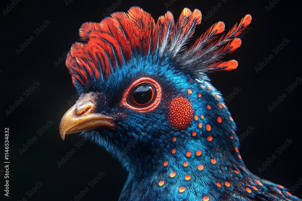 Exotic Peacock Quail with Colorful Plumage on Black Background, AI generated illustration Exotic Peacock Quail with Colorful Plumage on Black Background, AI generated illustration