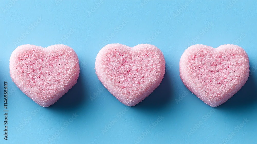 Obraz premium Pink Sugar Heart Candies on Blue Background