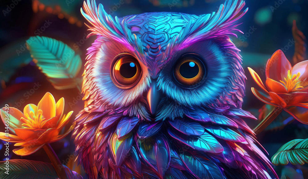 A stylized 3D owl with abstract colors. A stylized 3D owl with abstract colors.