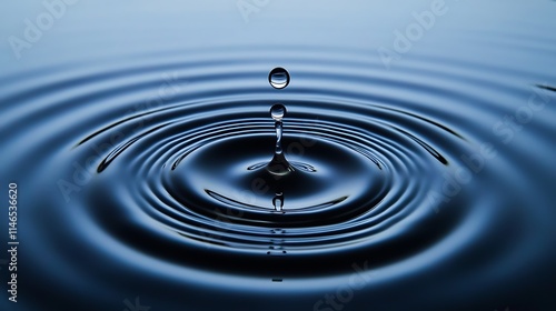 Water droplet causing smooth expanding circular ripples in a still calm setting