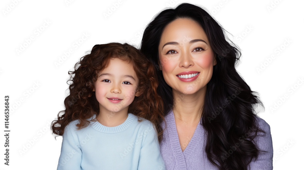 Family portrait featuring smiling mother and daughter on transparent background Family portrait featuring smiling mother and daughter on transparent background