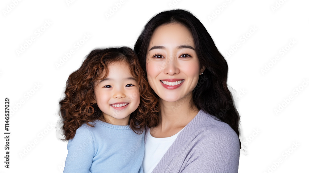 Smiling mother and daughter portrait on transparent background with joyful expressions Smiling mother and daughter portrait on transparent background with joyful expressions