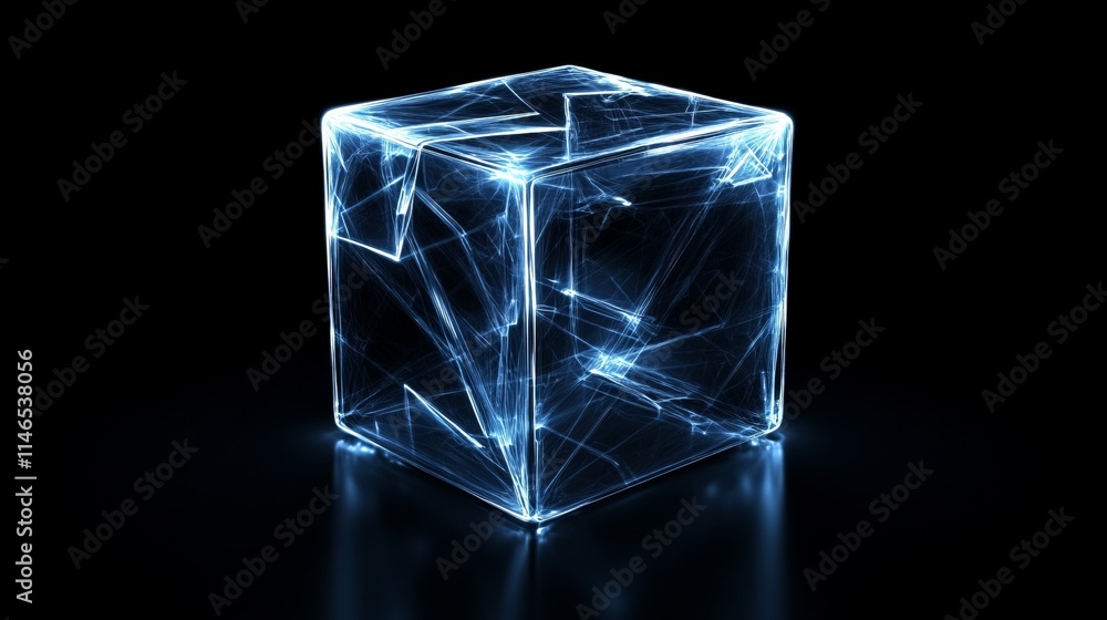 Glowing Blue Energy Cube Abstract 3D Rendering Glowing Blue Energy Cube Abstract 3D Rendering